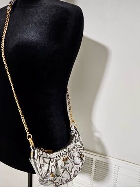 Guess Snake-Print Mini Saddle Bag with Gold Chain Strap - NWOT!